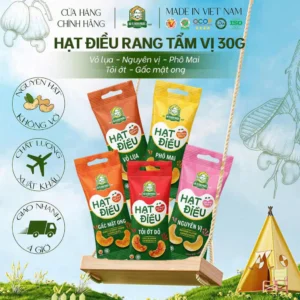 Hạt Điều Rang Tẩm Vị Bà Tư Bình Phước 30g – Gói Mini 30g – 5 Hương Vị Đỉnh Cao: Phô Mai | Tỏi Ớt | Nguyên Vị | Vỏ Lụa | Gấc Mật Ong
